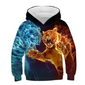 3D tiger printed hoodie ice versus fire Street Wear size 4XL